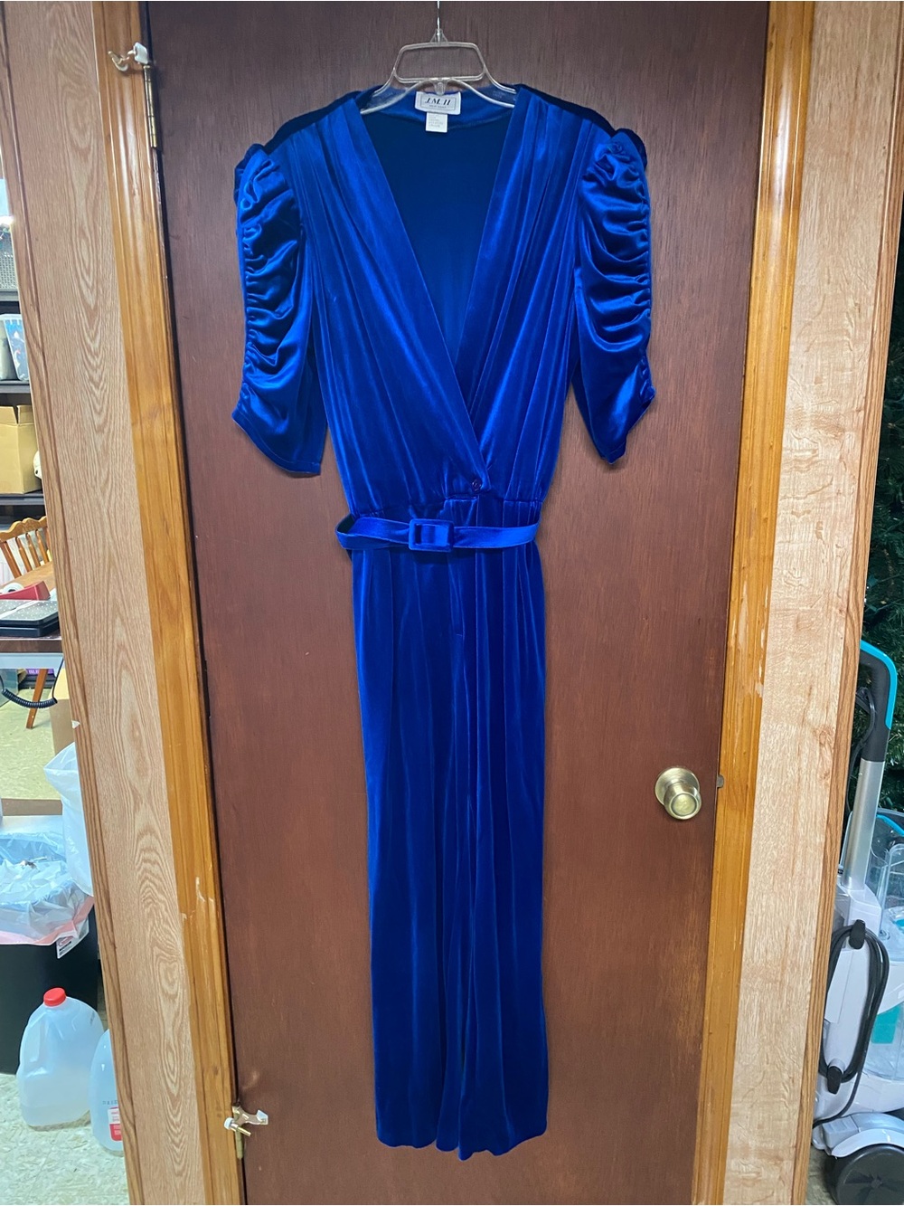Vintage J.M. II Women's Blue Velvet Belted Jumpsuit Pantsuit 70's 80's Sz 16